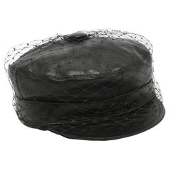 Used Dior Black Leather Newsboy Veil Cap