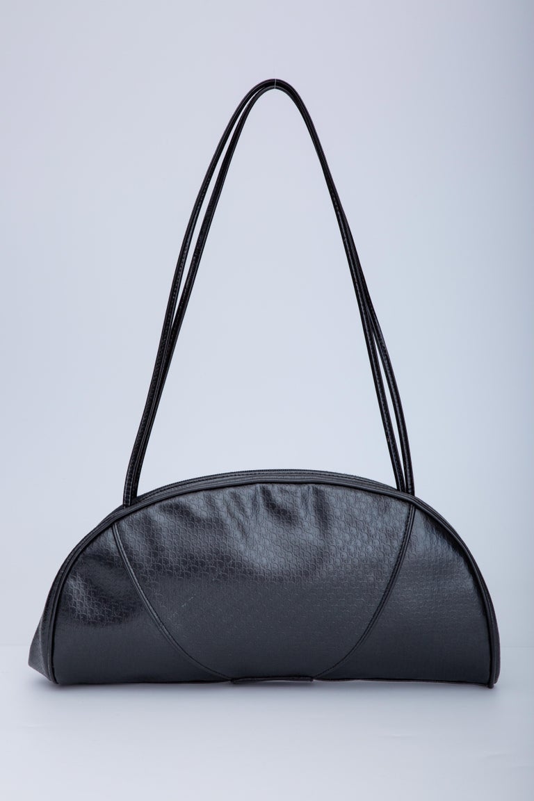 Dior Black Leather Oblique Embossed Crescent Shoulder Bag (2000) For