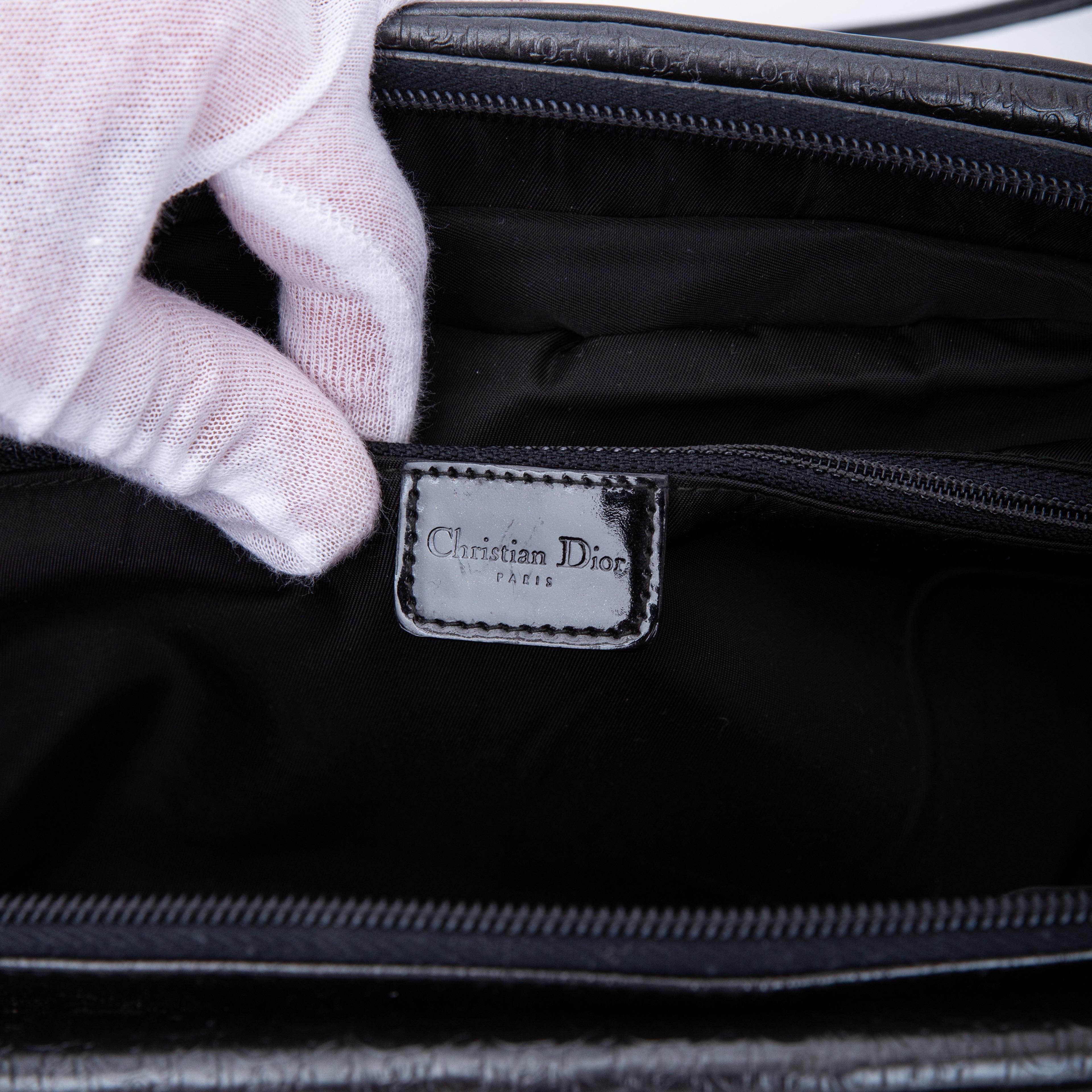 Women's or Men's Dior Black Leather Oblique Embossed Crescent Shoulder Bag (2000) For Sale