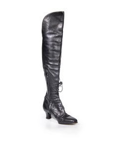 Dior Black Leather Over Knee Heeled Boots Size IT 38