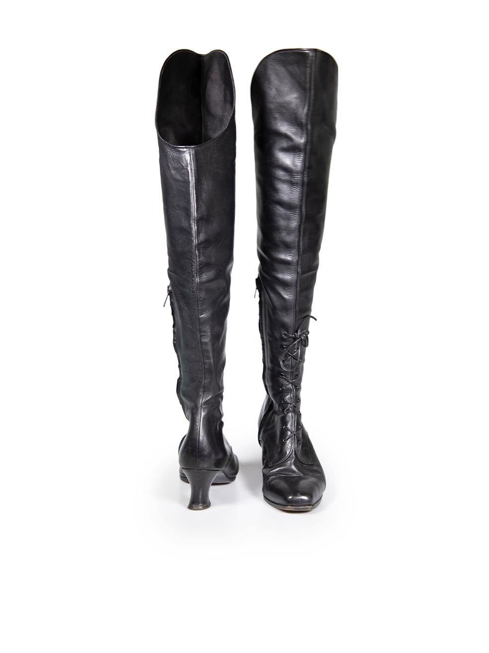 Dior Black Leather Over Knee Heeled Boots Size IT 38 In Good Condition For Sale In London, GB