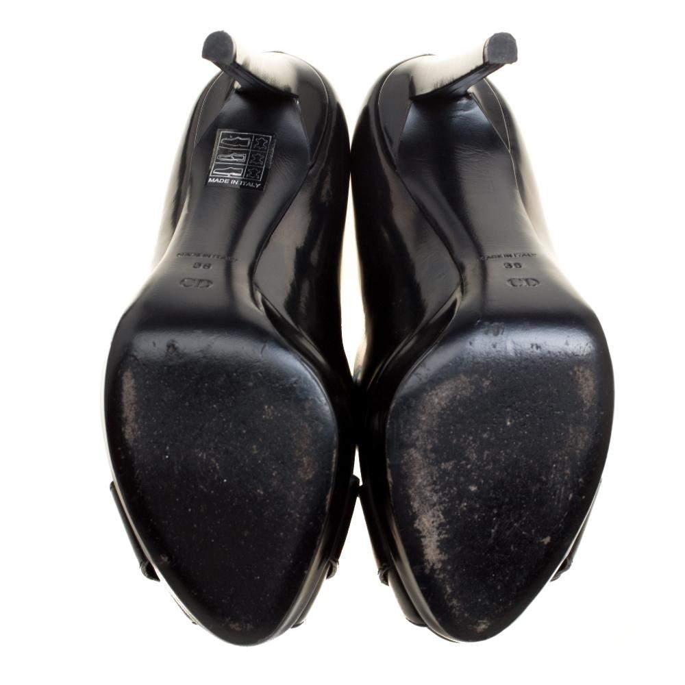 Women's Dior Black Leather Peep Toe Platform Pumps Size 36