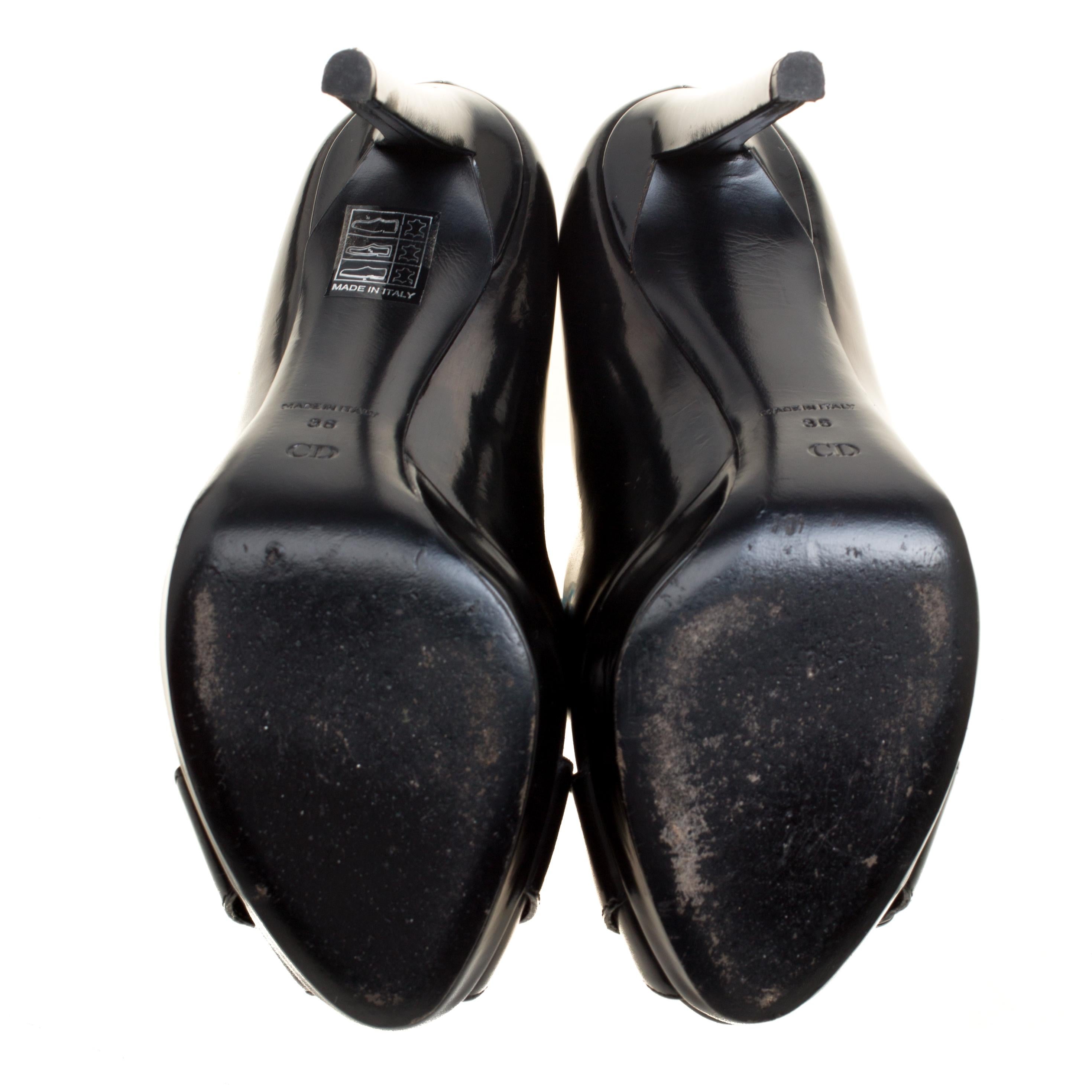 Dior Black Leather Peep Toe Platform Pumps Size 36 For Sale 3