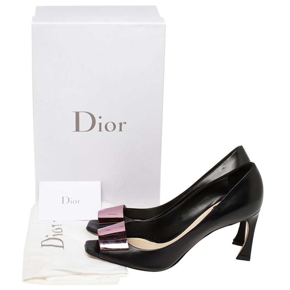 Dior Black Leather Plaque Peep Toe Pumps Size 38.5 For Sale 4