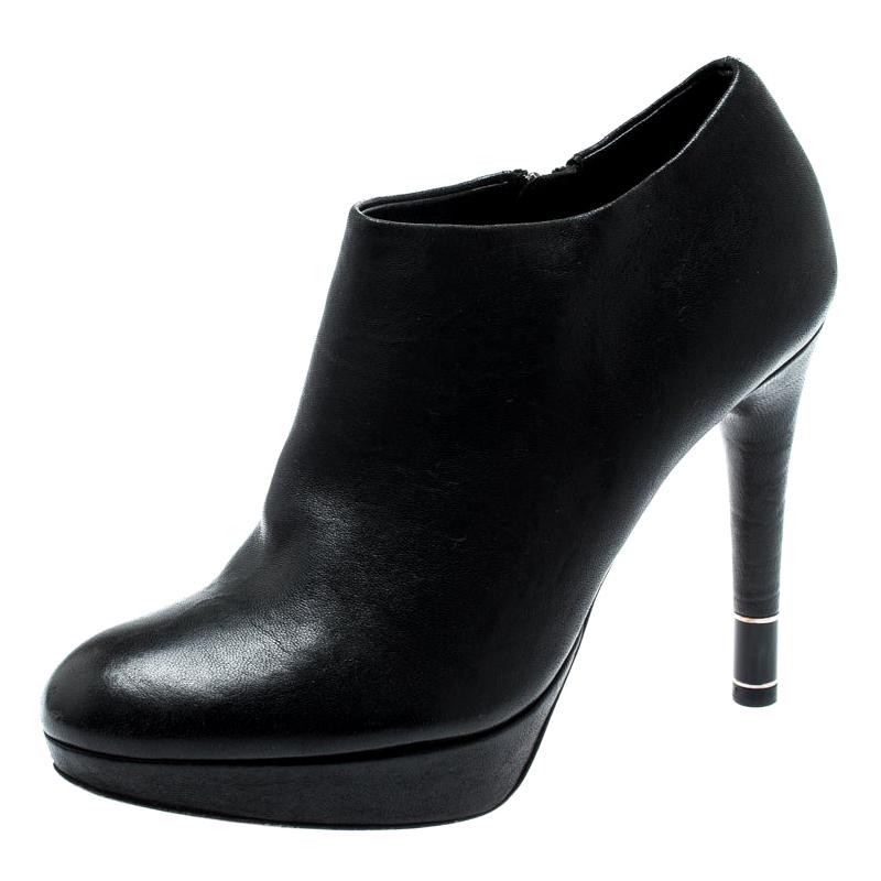 Dior Black Leather Platform Ankle Booties Size 36
