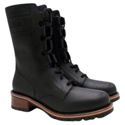 Dior Black Leather Quest Lace-Up Boots For Sale