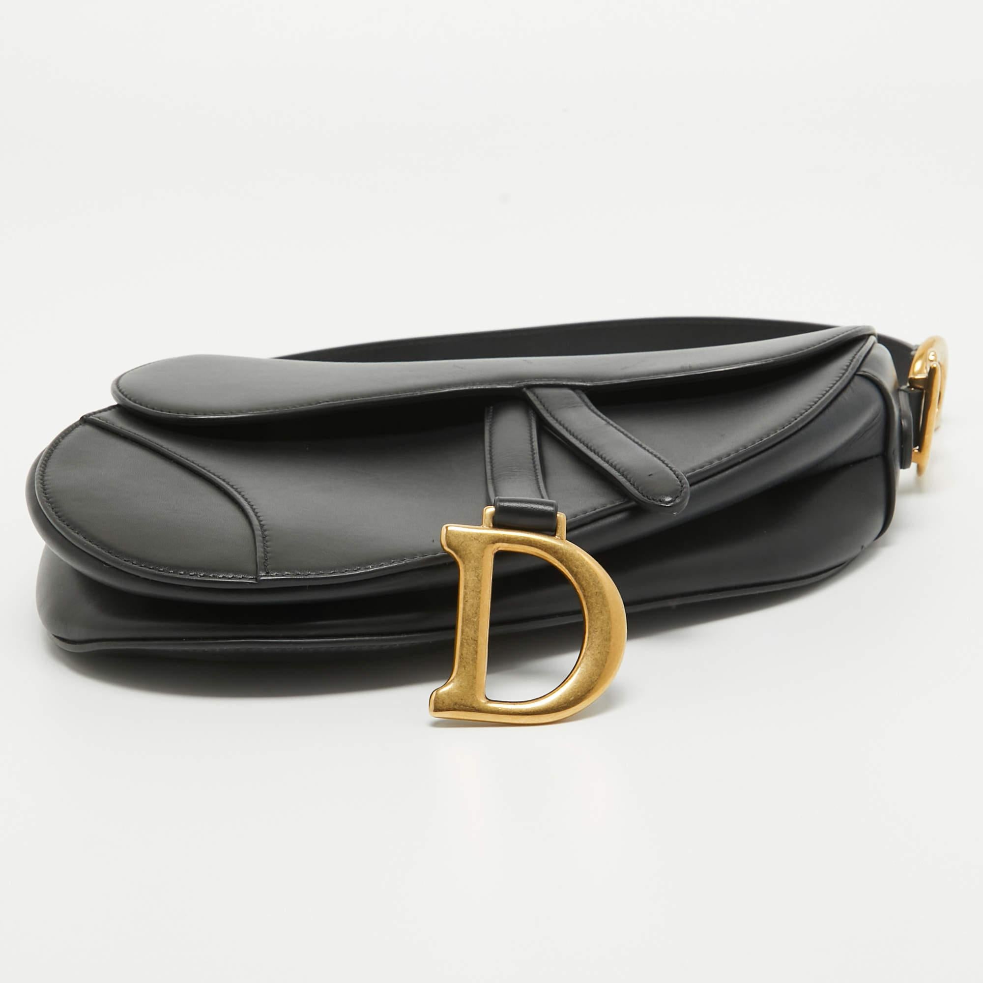 Dior Black Leather Saddle Bag For Sale 4