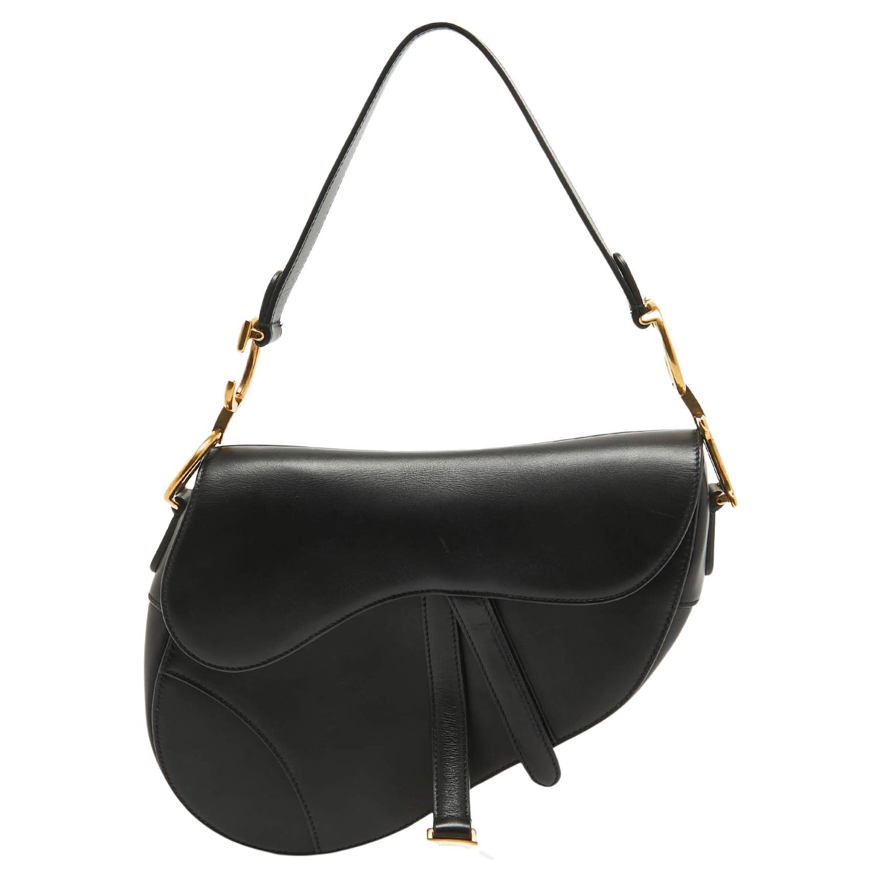 Dior Black Leather Saddle Bag For Sale
