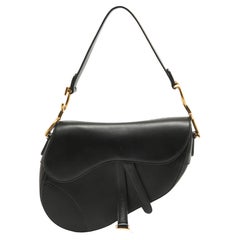 Used Dior Black Leather Saddle Bag