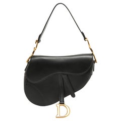 Used Dior Black Leather Saddle Bag