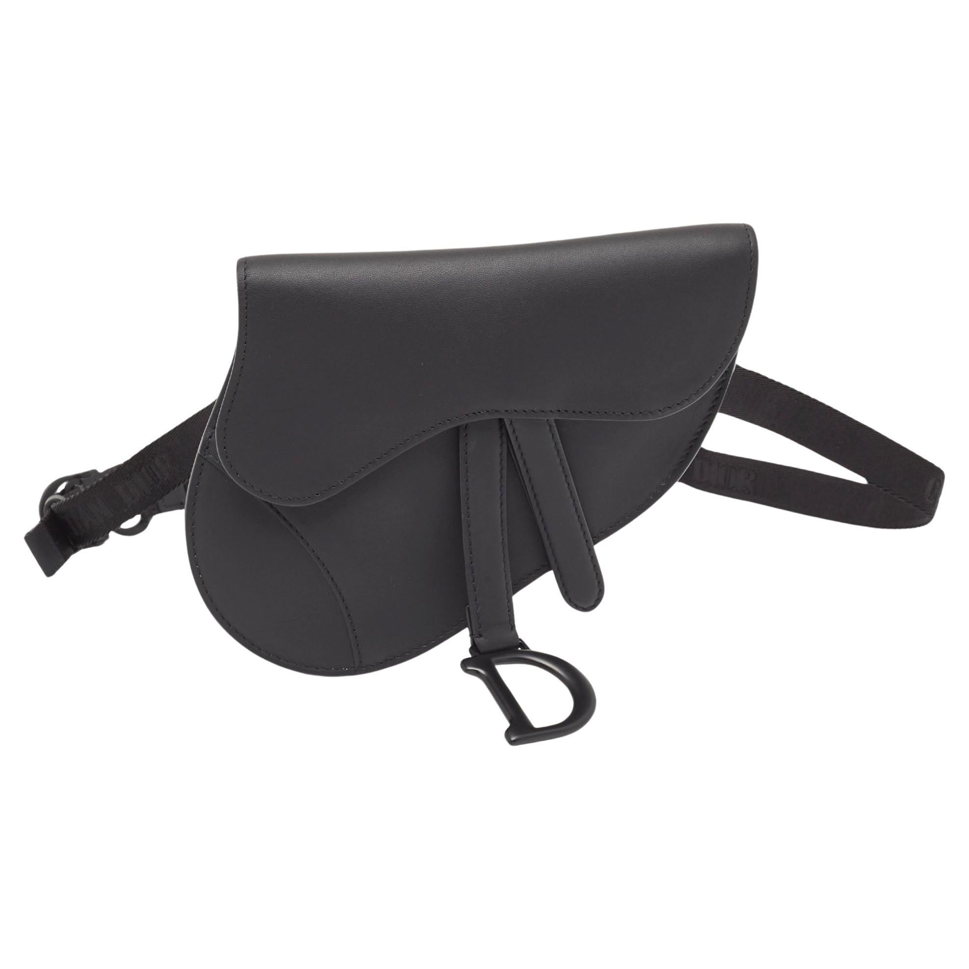 Dior Black Leather Saddle Belt Bag For Sale