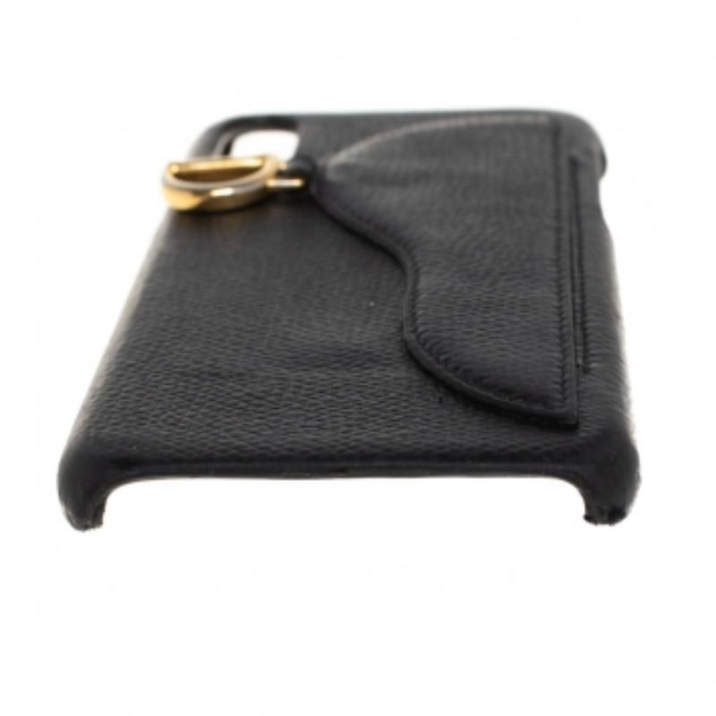 Donna Custodia per iPhone X Dior in pelle nera Saddle in vendita