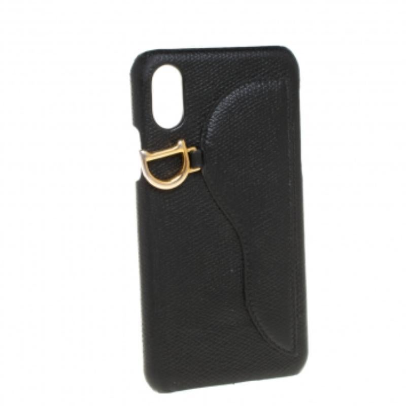 Custodia per iPhone X Dior in pelle nera Saddle in vendita 2