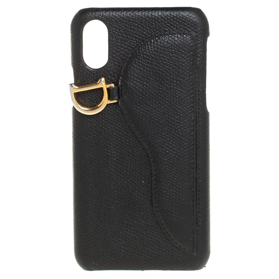 Dior iPhone X Etui aus schwarzem Leder mit Sattel