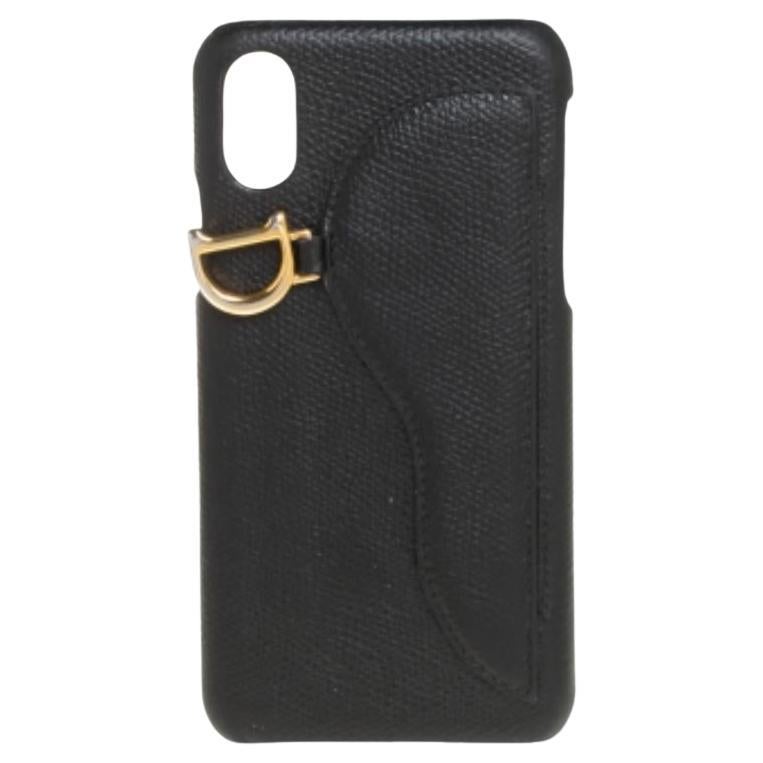 Custodia per iPhone X Dior in pelle nera Saddle in vendita