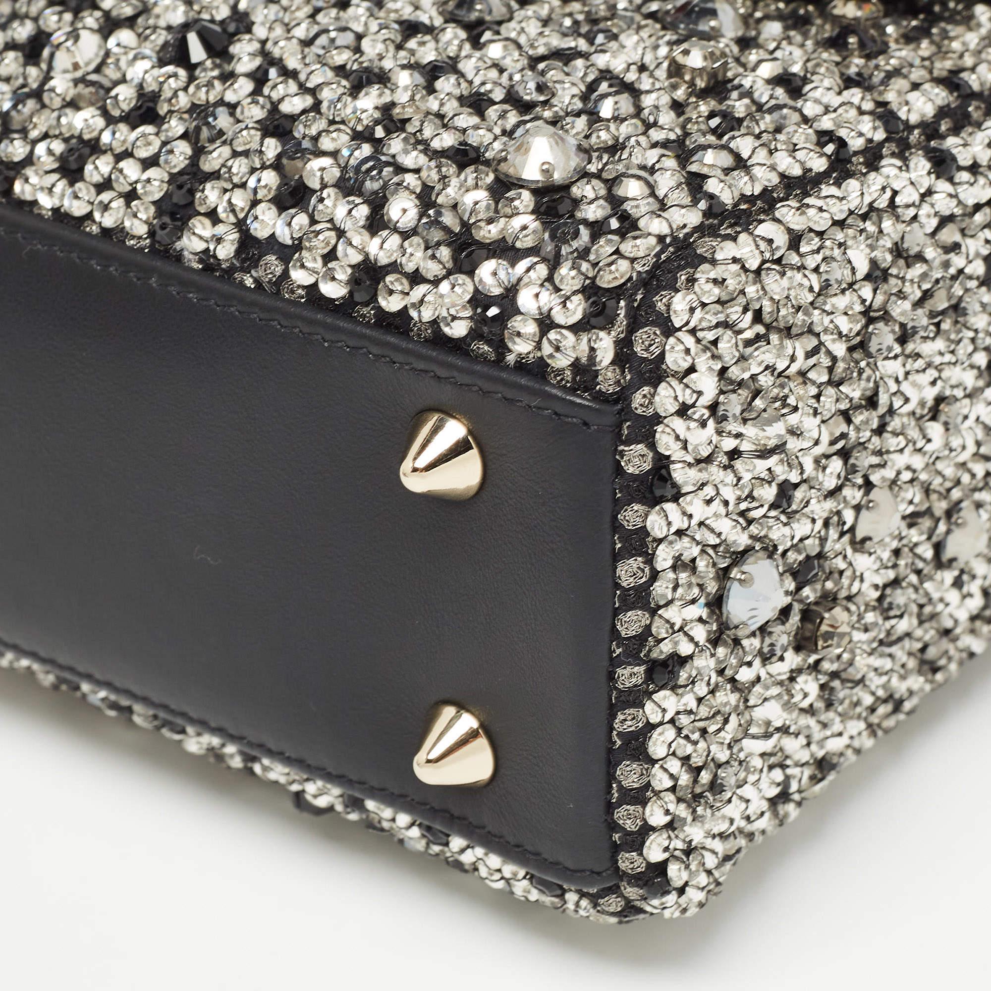 Dior Black Leather Sequins and Crystal Embellished Small Lady Dior Tote 6