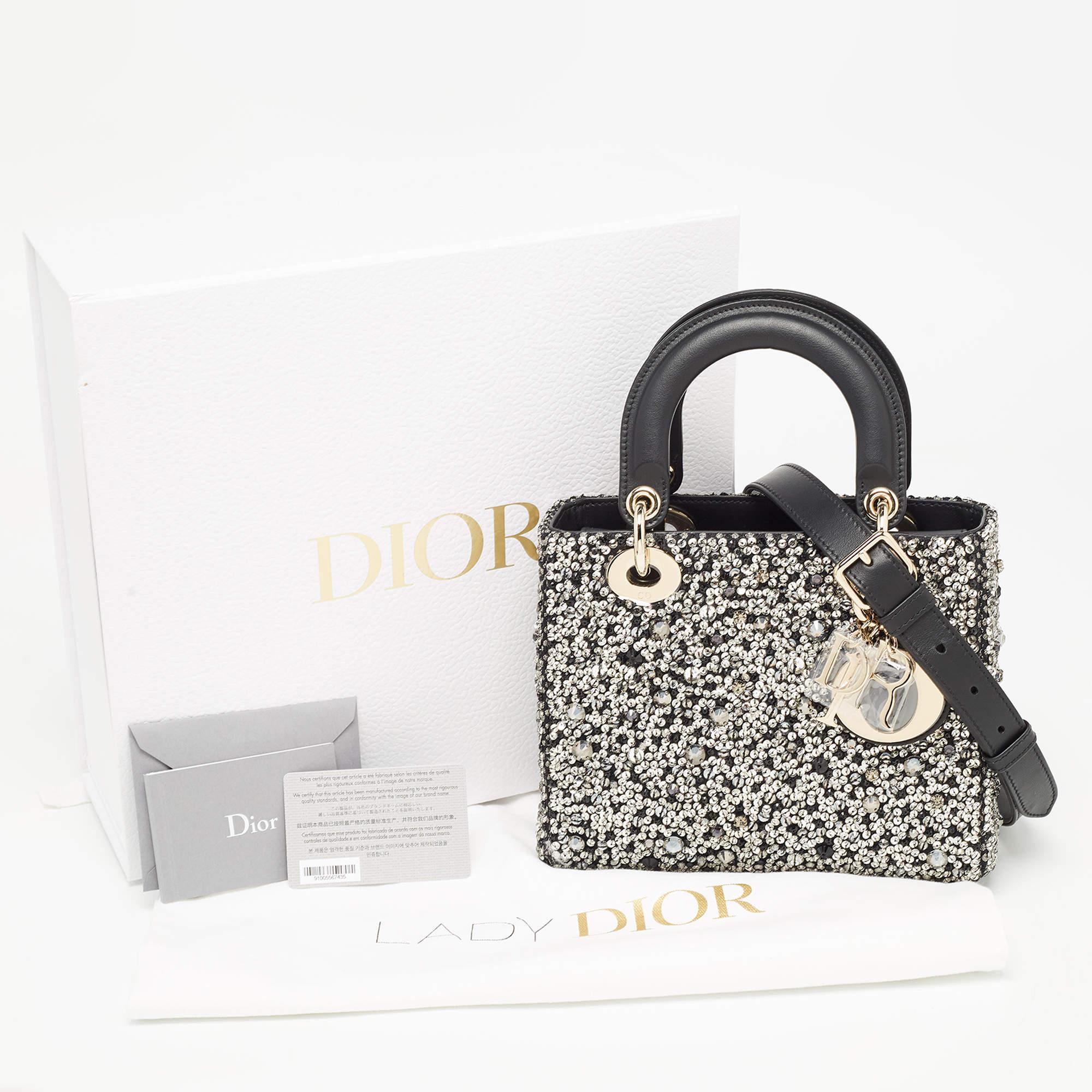 Dior Black Leather Sequins and Crystal Embellished Small Lady Dior Tote 8