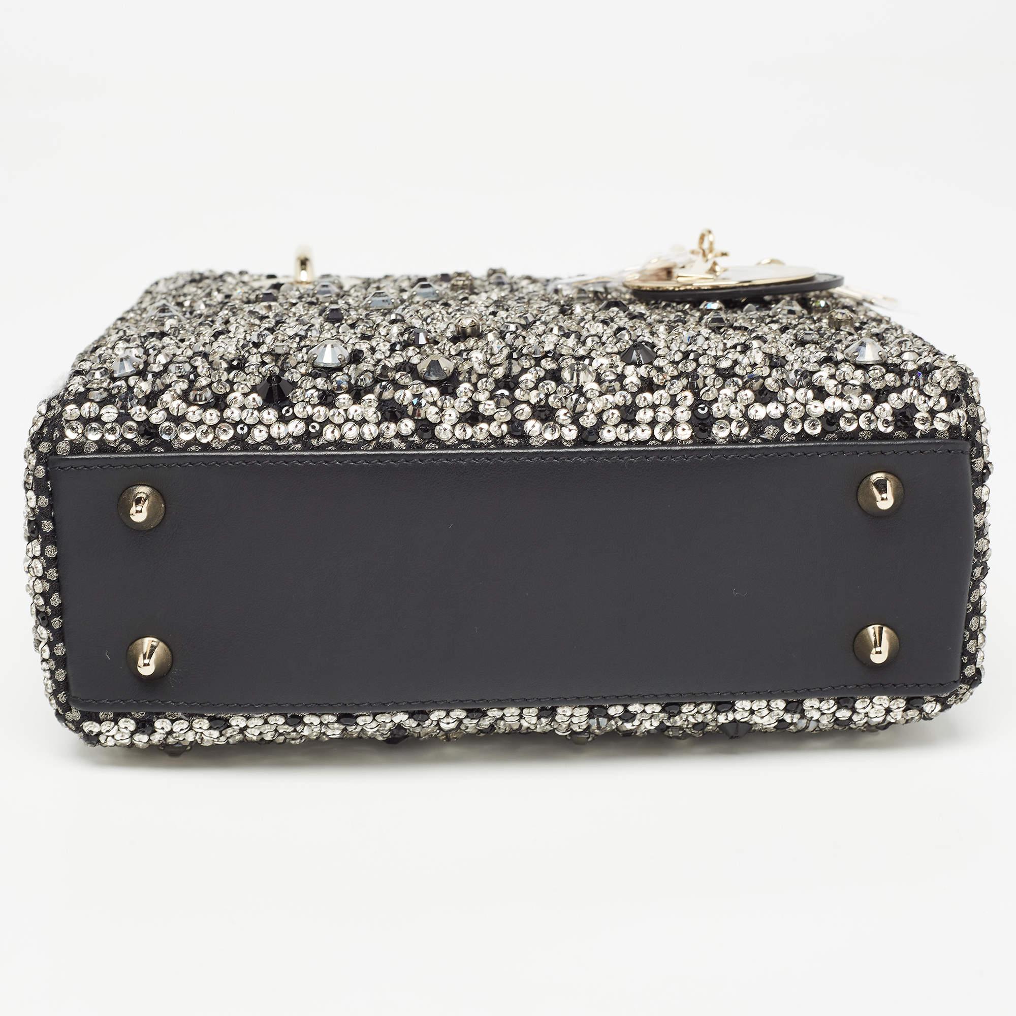 Dior Black Leather Sequins and Crystal Embellished Small Lady Dior Tote 1