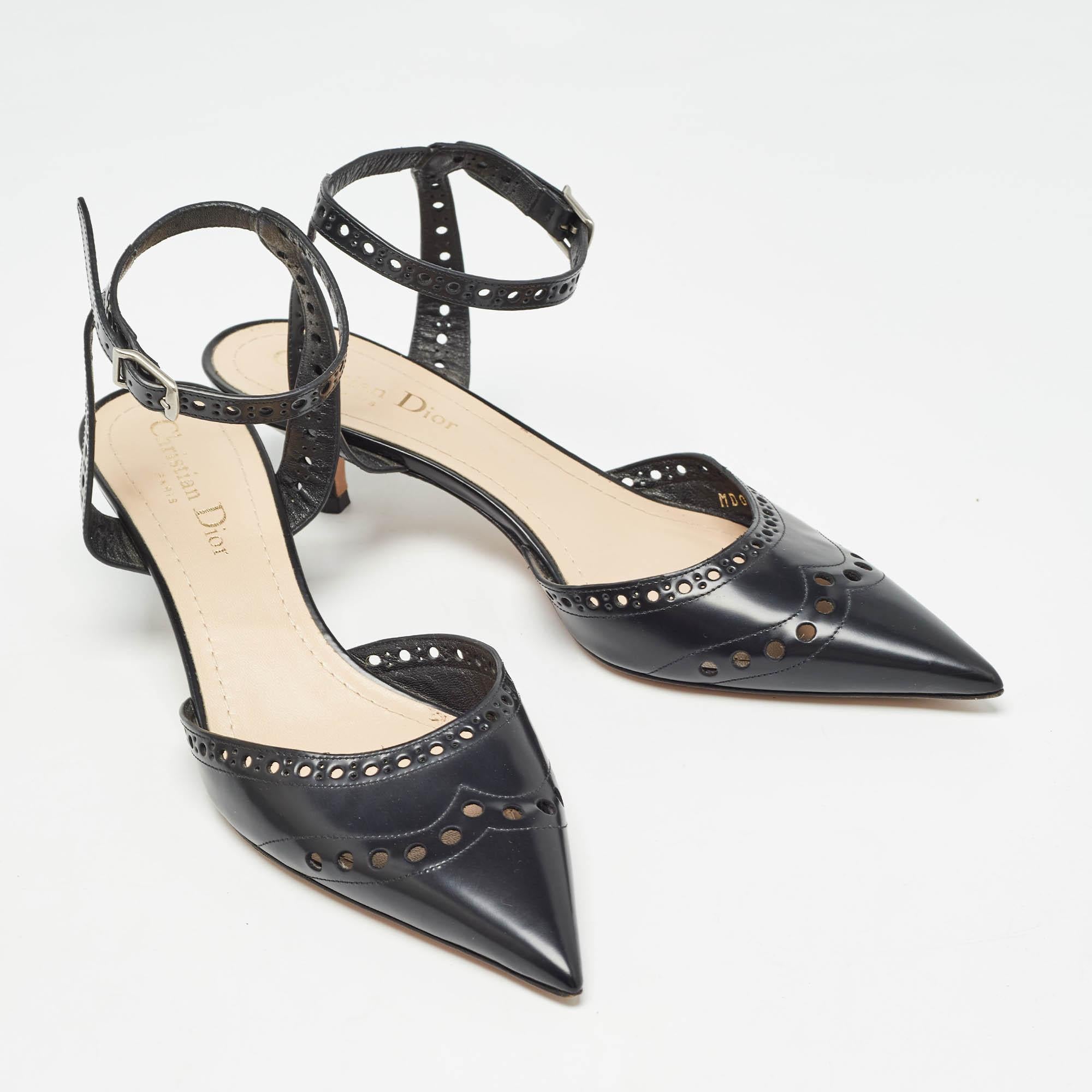 Women's Dior Black Leather Slingback Pumps Size 37.5