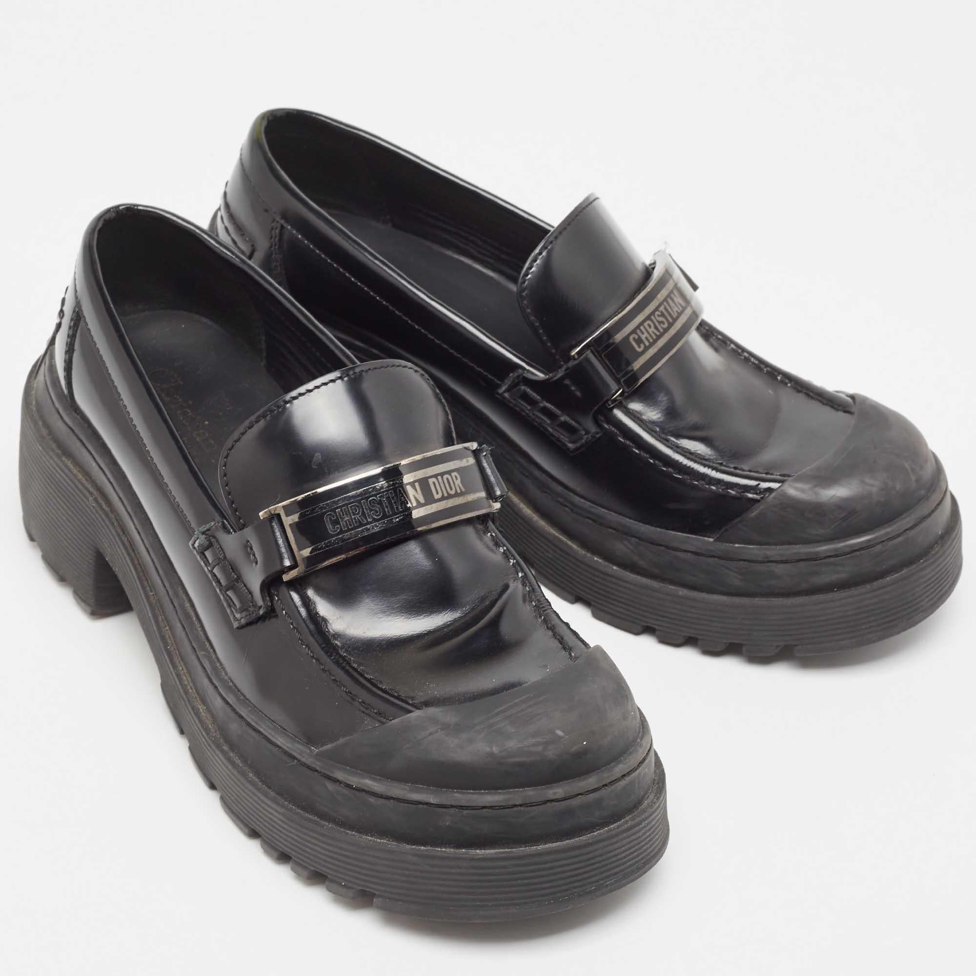 Women's Dior Black Leather Slip On Loafers Size 36 For Sale