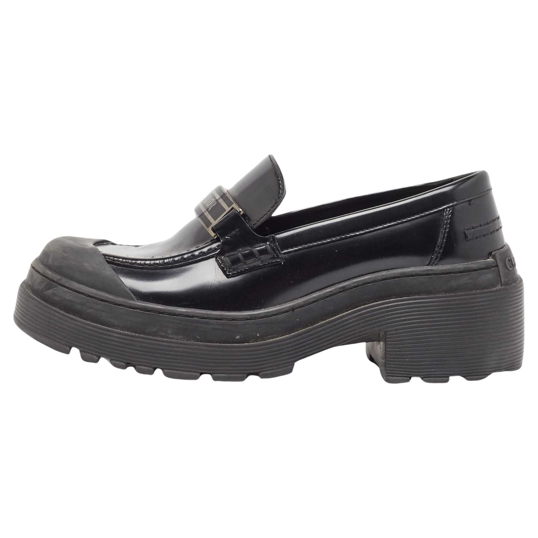Dior Black Leather Slip On Loafers Size 36 For Sale