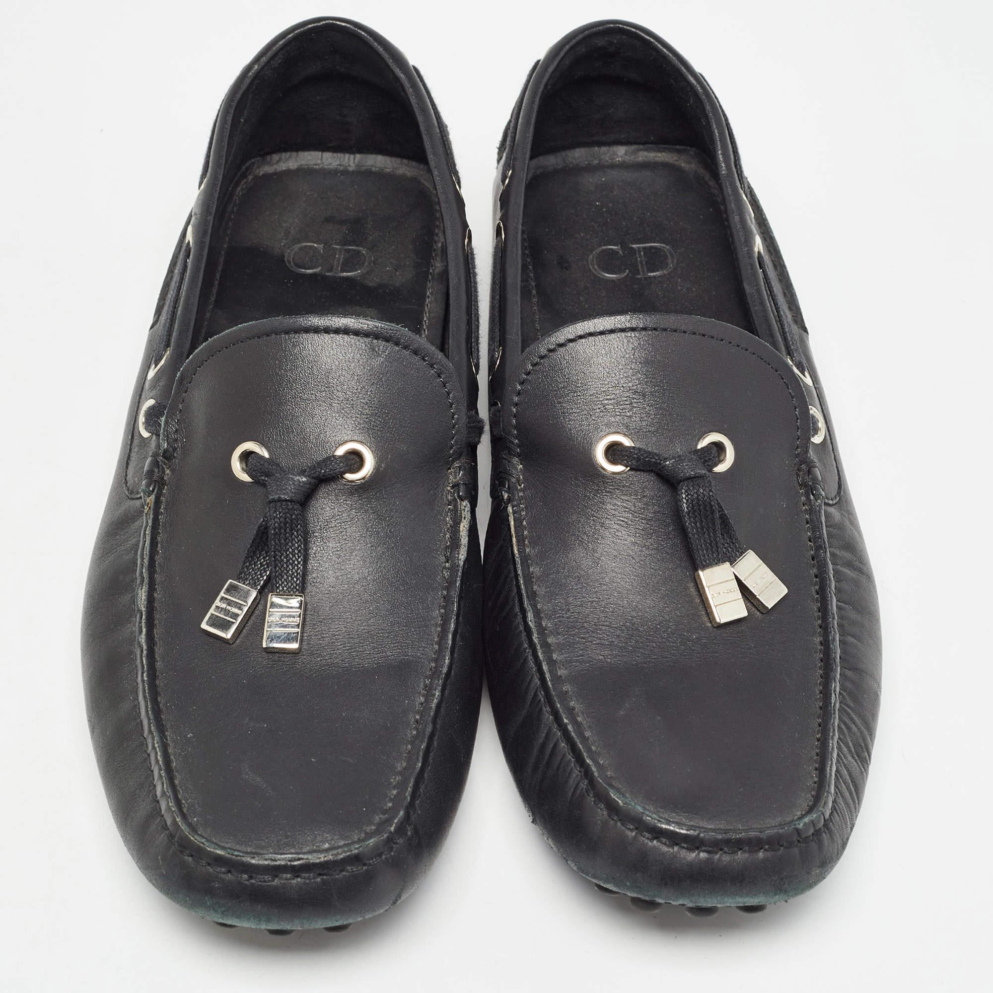 Dior Black Leather Slip On Loafers Size 41 In Fair Condition In Dubai, Al Qouz 2