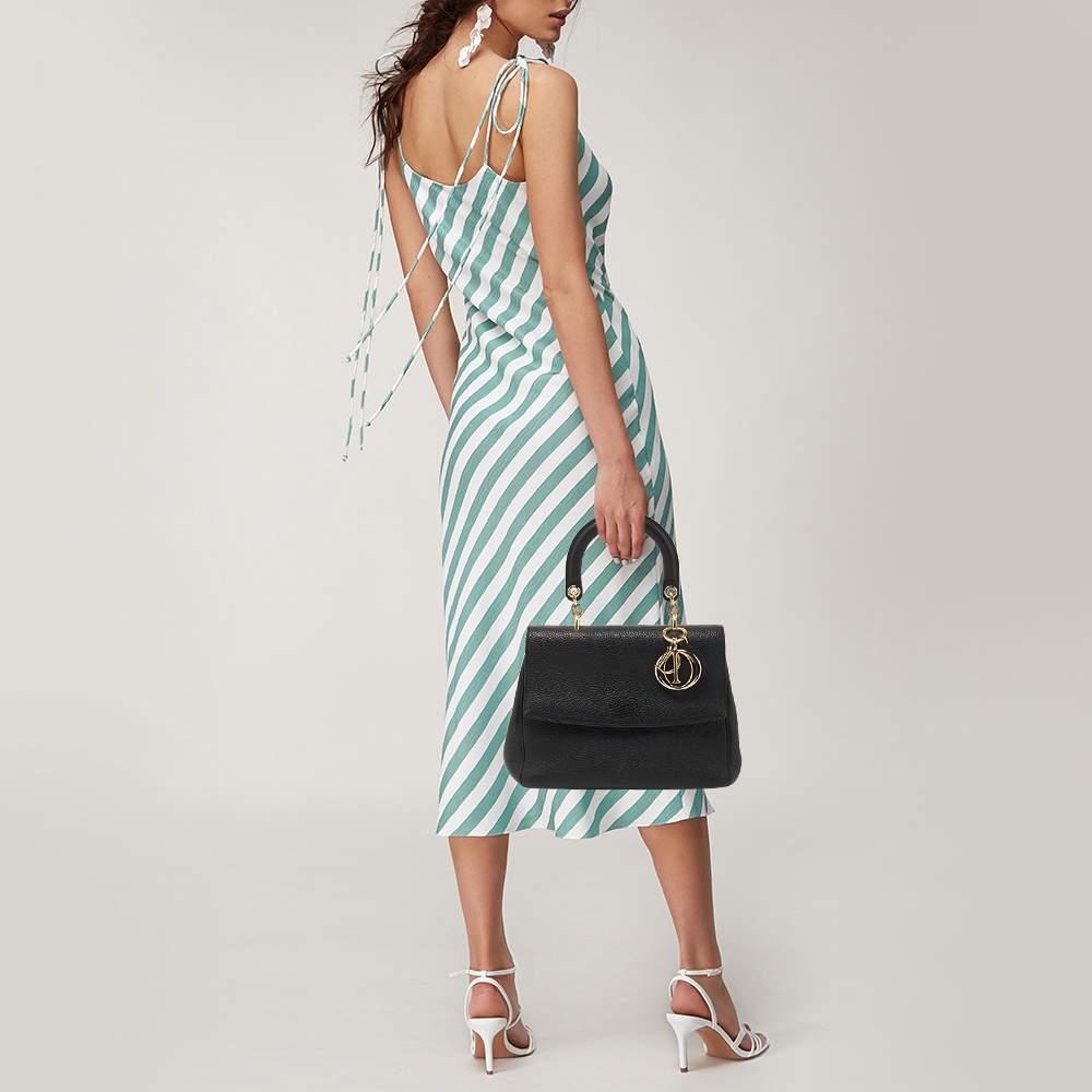 Dior Black Leather Small Be Dior Flap Top Handle Bag In Good Condition In Dubai, Al Qouz 2