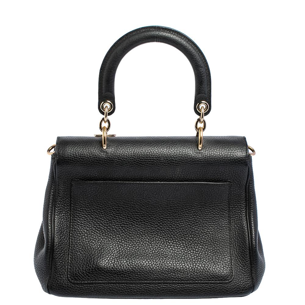 Dior Black Leather Small Be Dior Flap Top Handle Bag In Good Condition In Dubai, Al Qouz 2