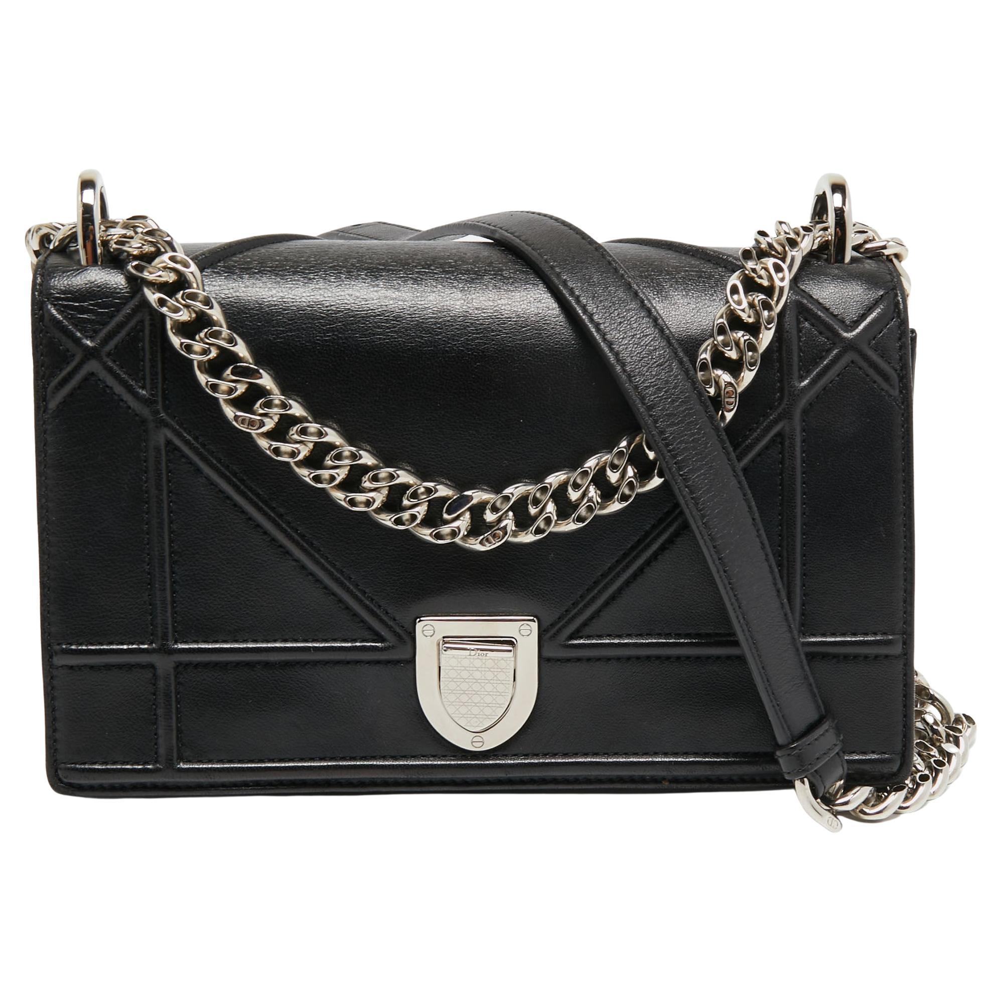 Dior Black Leather Small Diorama Shoulder Bag