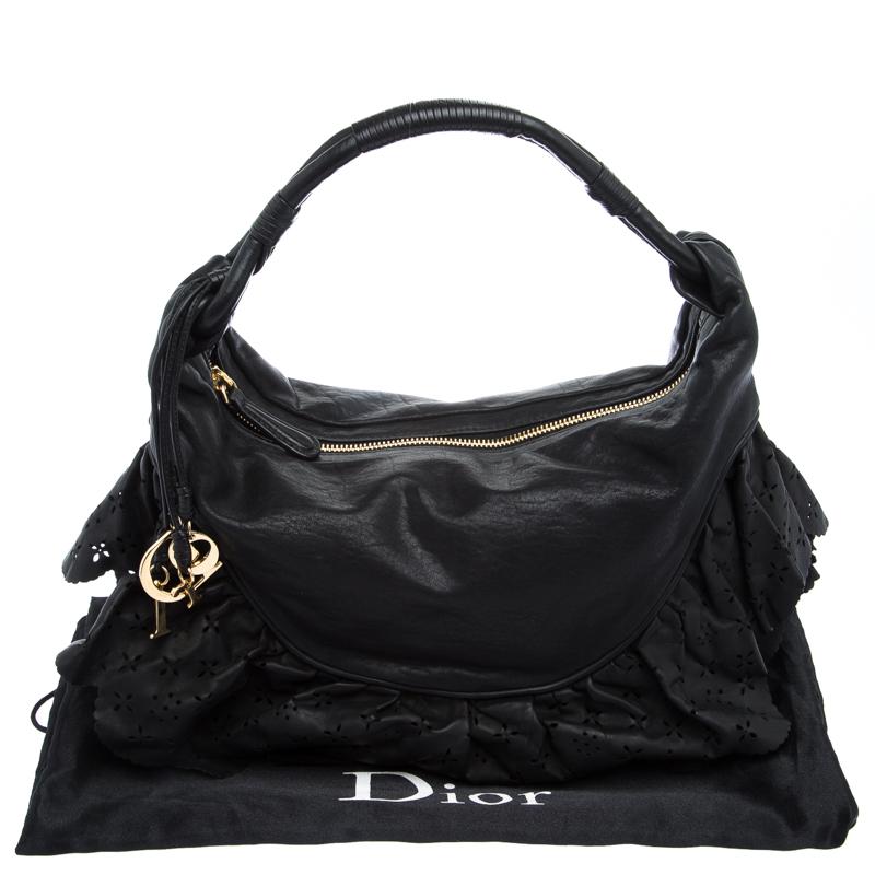 Dior Black Leather Small Gypsy Ruffle Hobo For Sale at 1stDibs