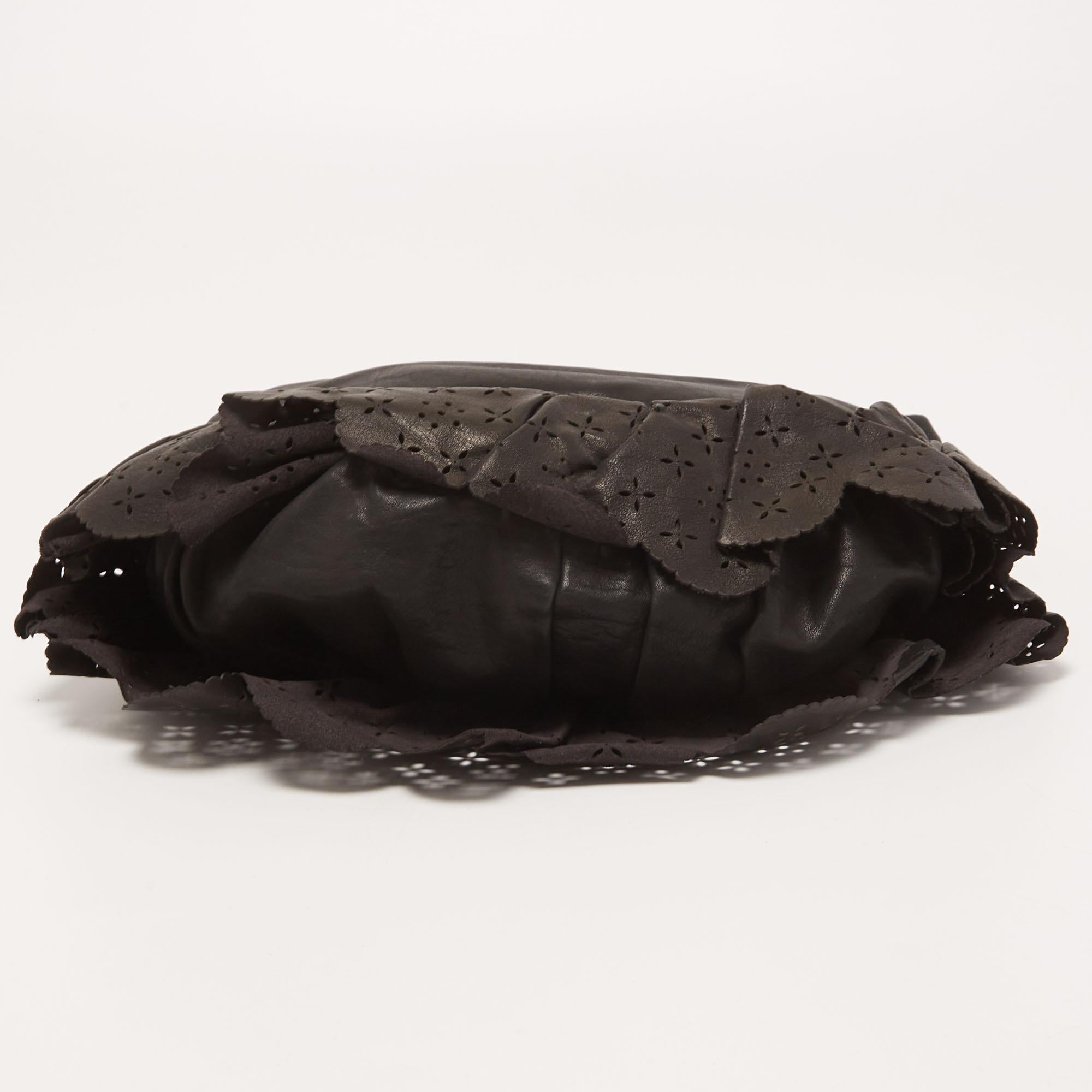 Dior Black Leather Small Gypsy Ruffle Hobo 1