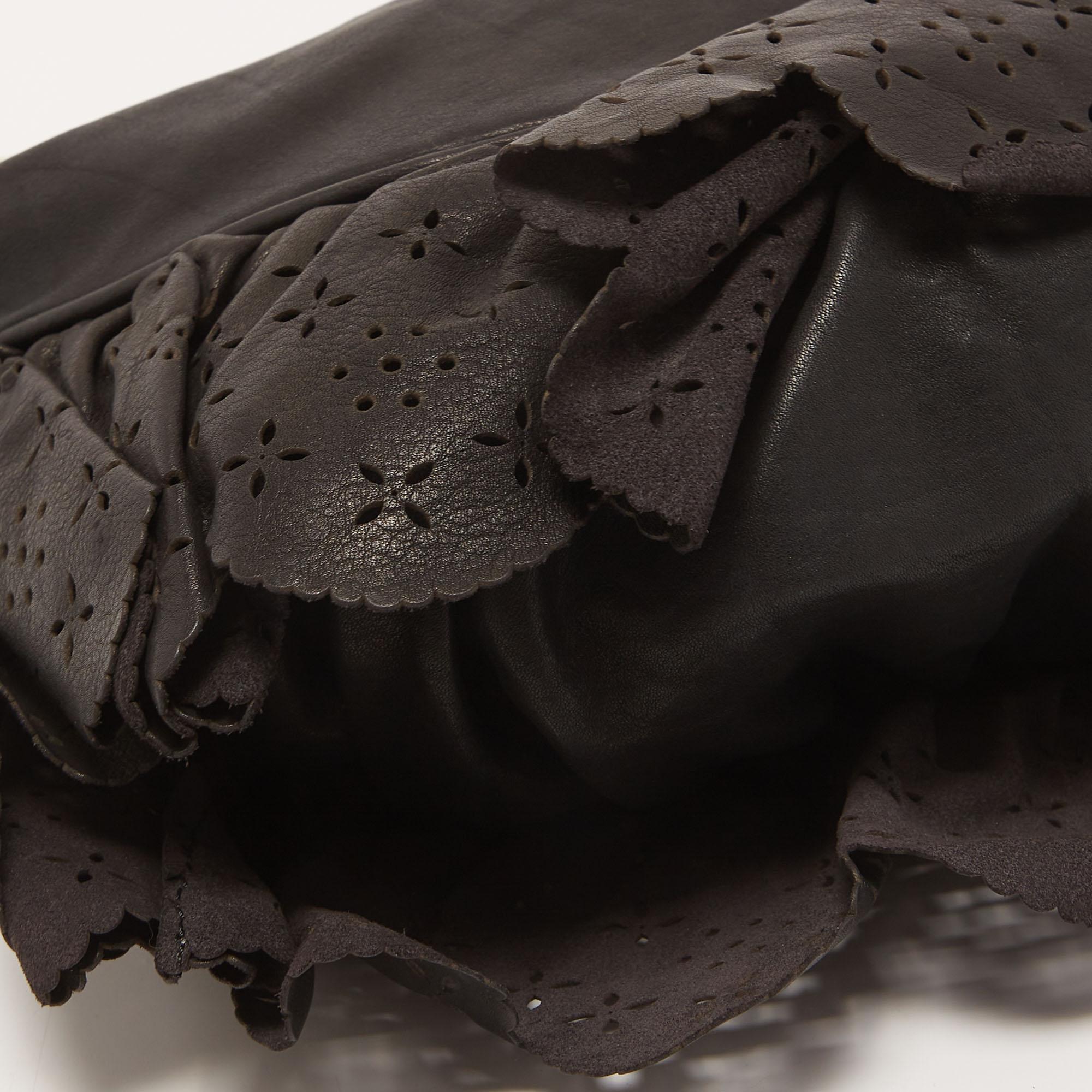 Dior Black Leather Small Gypsy Ruffle Hobo 5