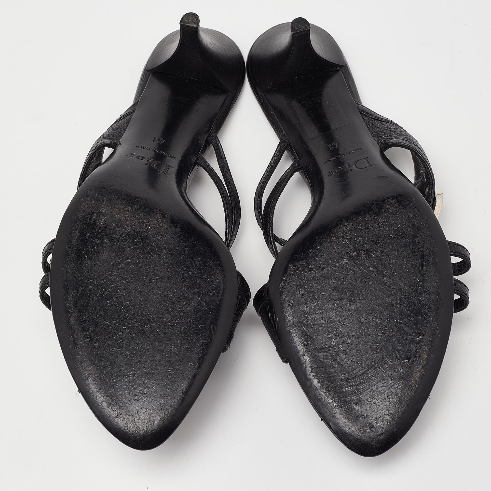 Dior Black Leather Strappy Slide Sandals Size 41 2