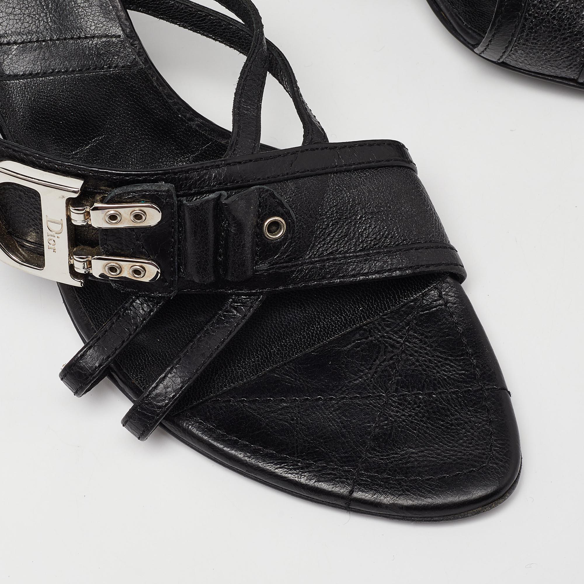 Dior Black Leather Strappy Slide Sandals Size 41 3