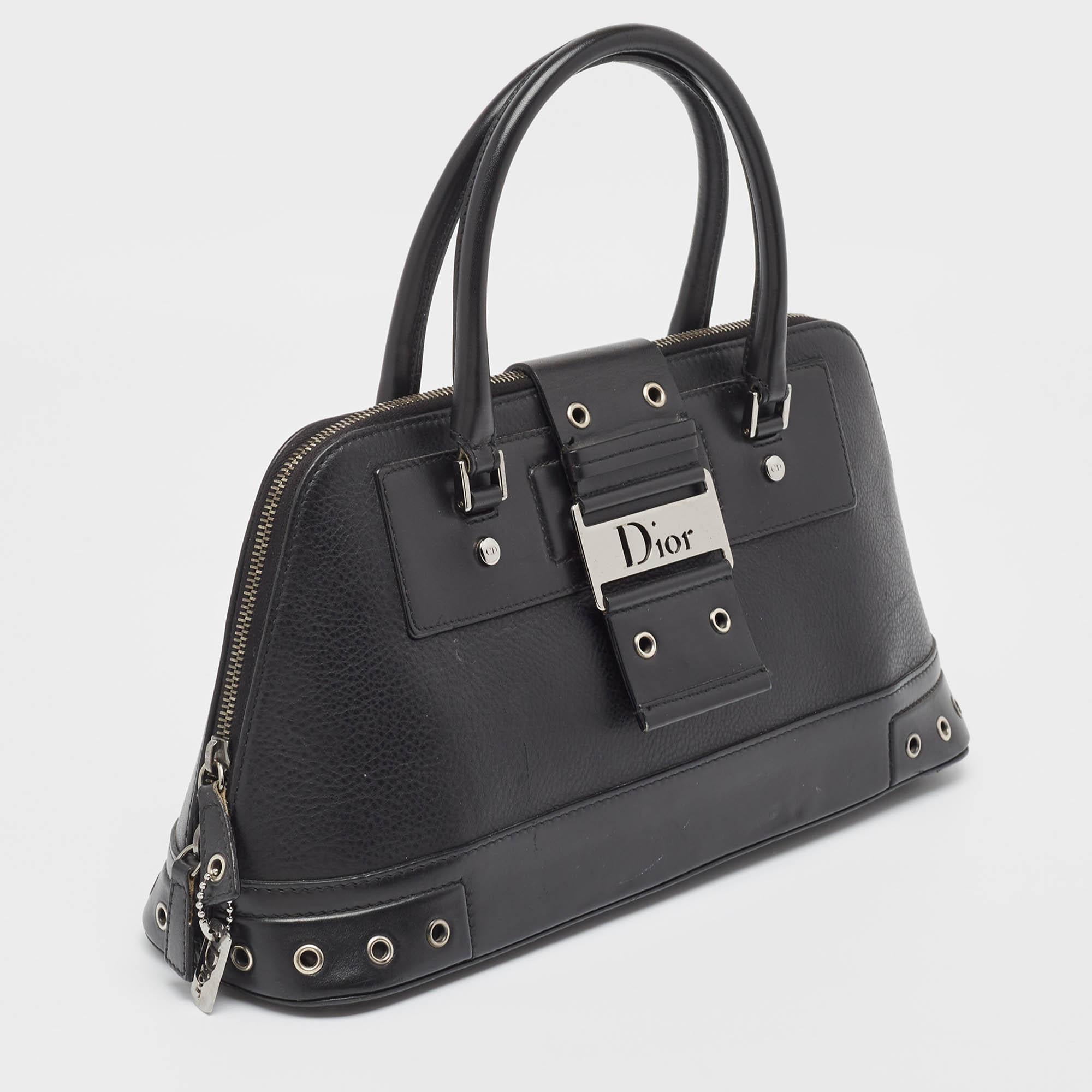 Dior Black Leather Street Chic Satchel For Sale 9