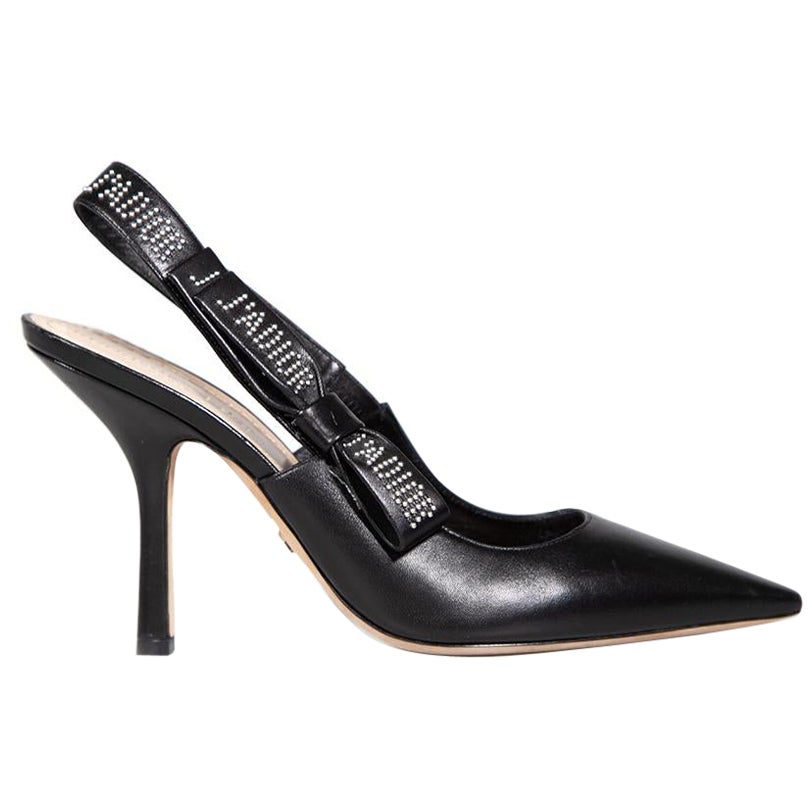 Dior Black Leather Studded Slingback Pumps Size IT 40.5