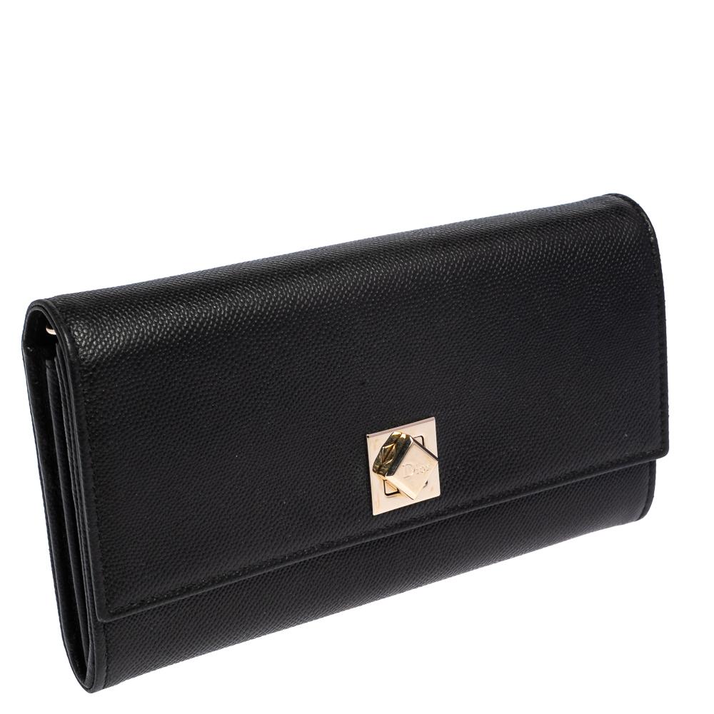 Dior Turn Me Dior Continental Geldbörse aus schwarzem Leder (Schwarz)