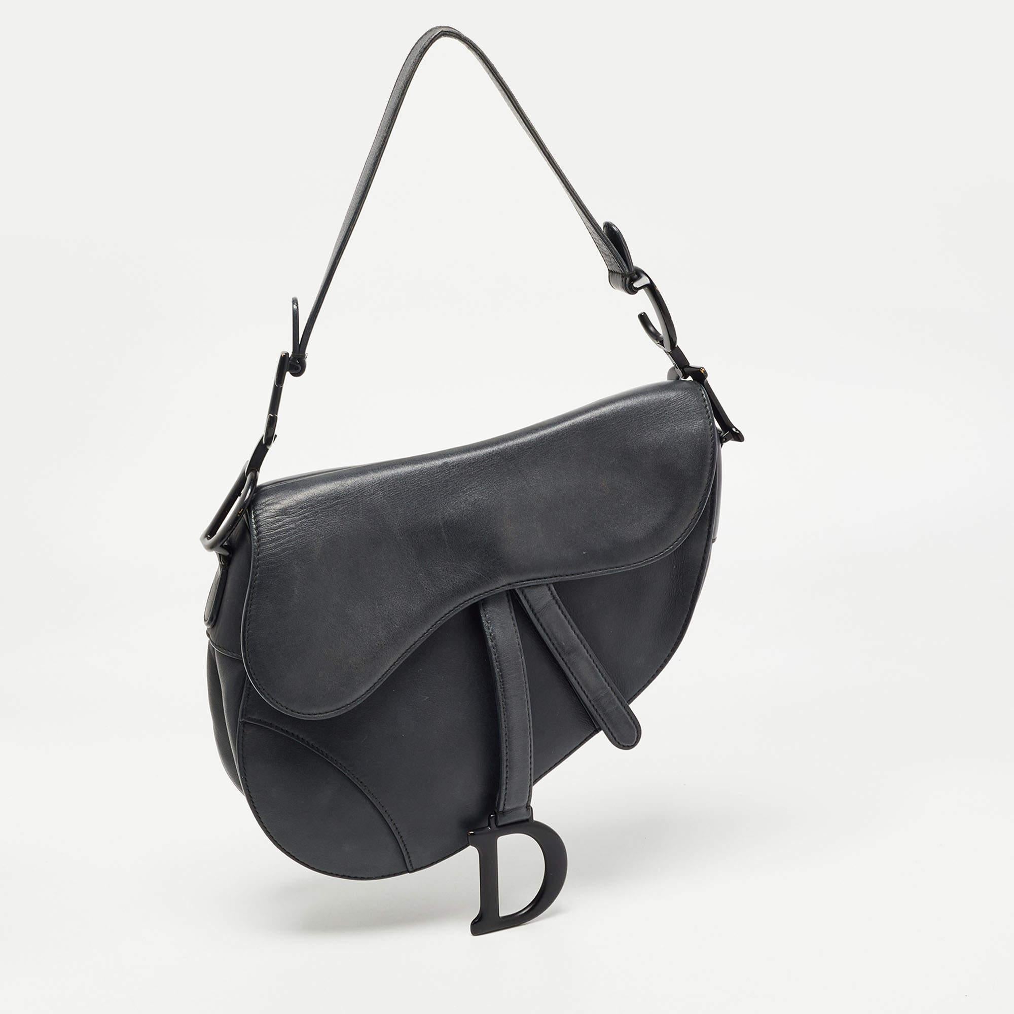 Dior Black Leather Ultra Matte Saddle Bag In Fair Condition In Dubai, Al Qouz 2