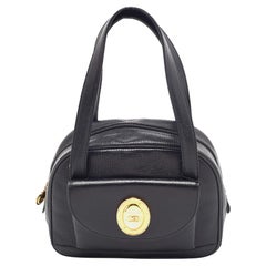 Dior Black Leather Vintage Logo Pocket Satchel