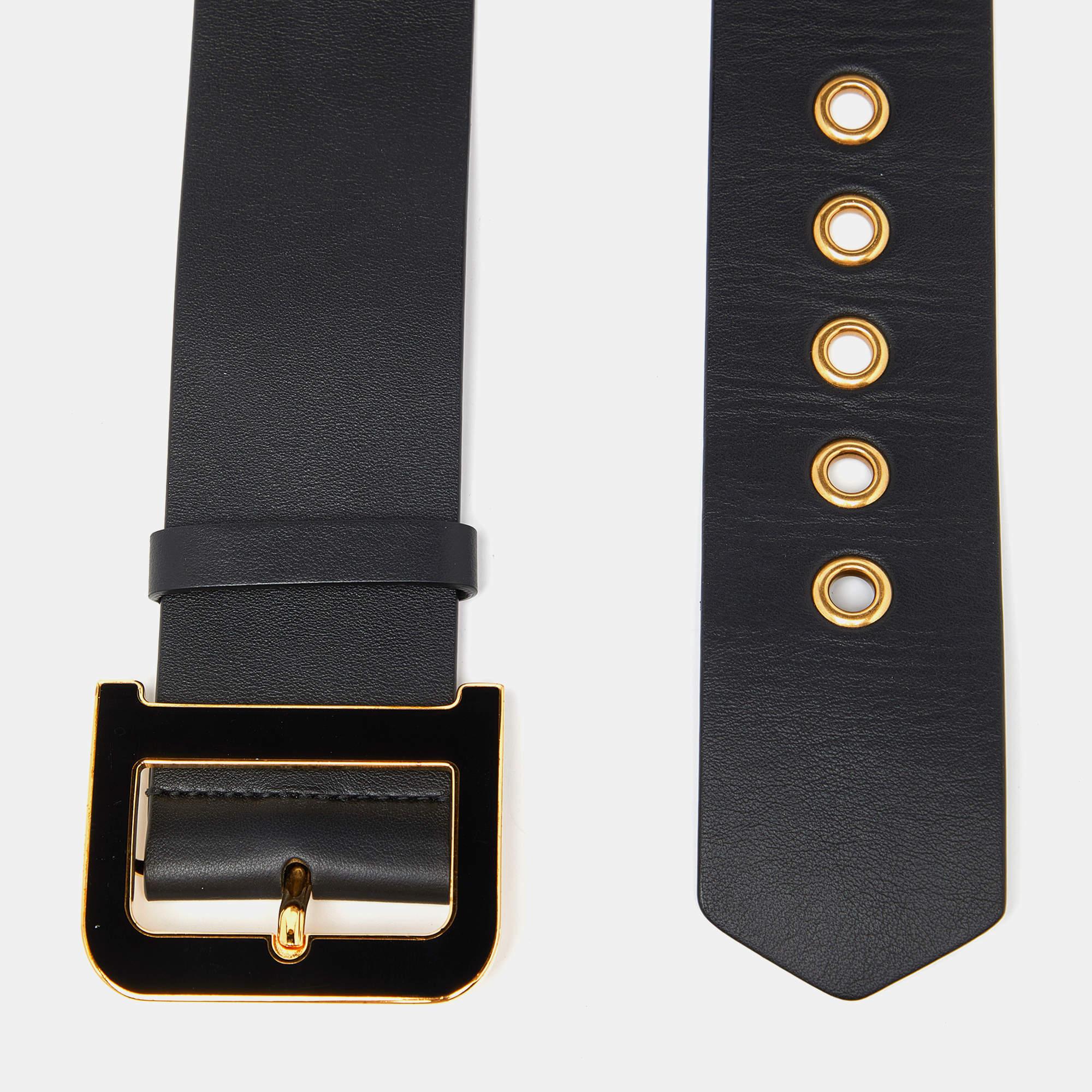 Women's Dior Black Leather Wide Waist Belt 85CM
