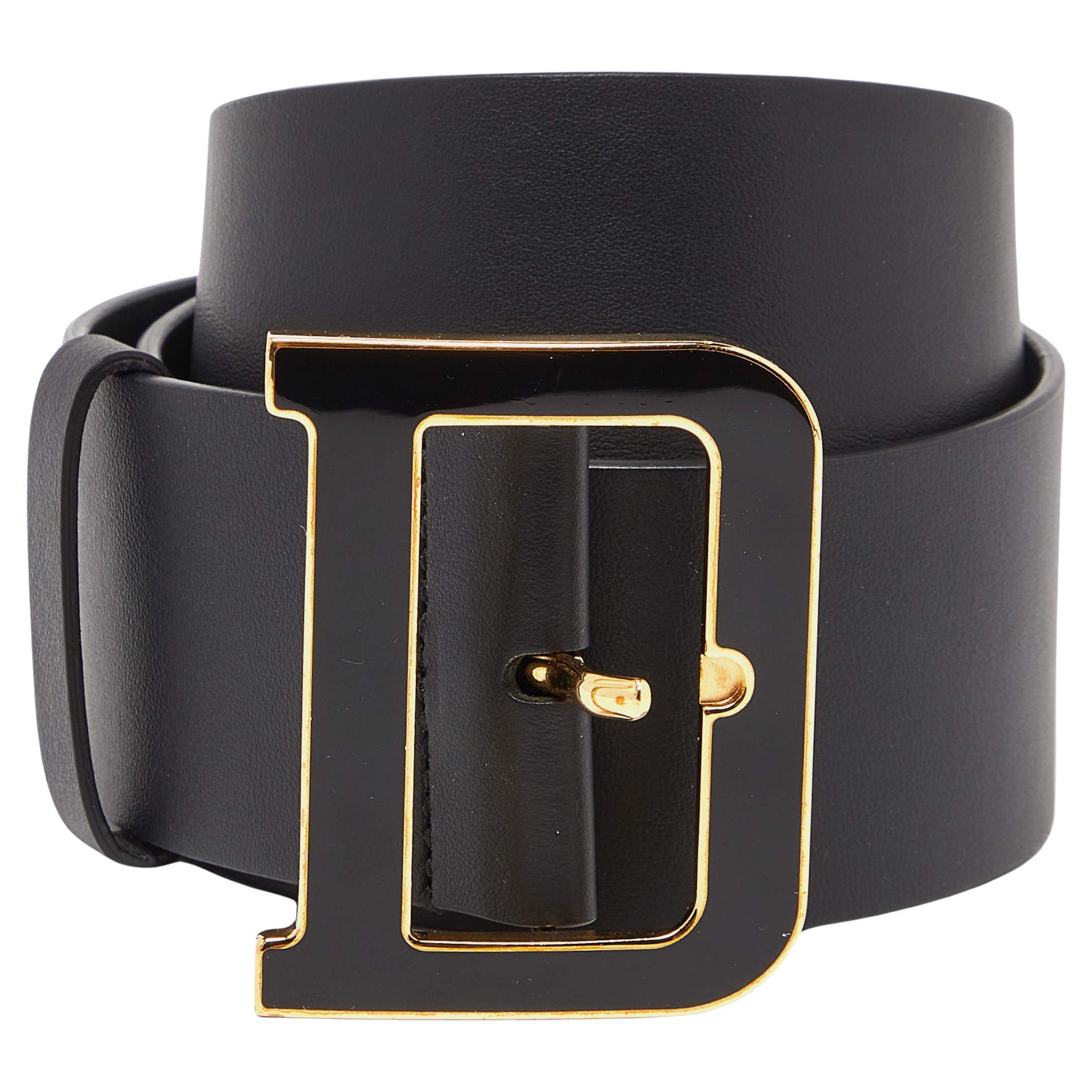 Dior Black Leather Wide Waist Belt 85CM