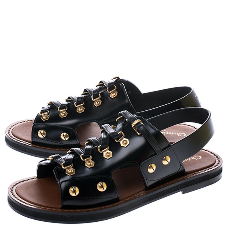 Dior Black Leather Wildior Flat Sandals Size 39 In New Condition In Dubai, Al Qouz 2