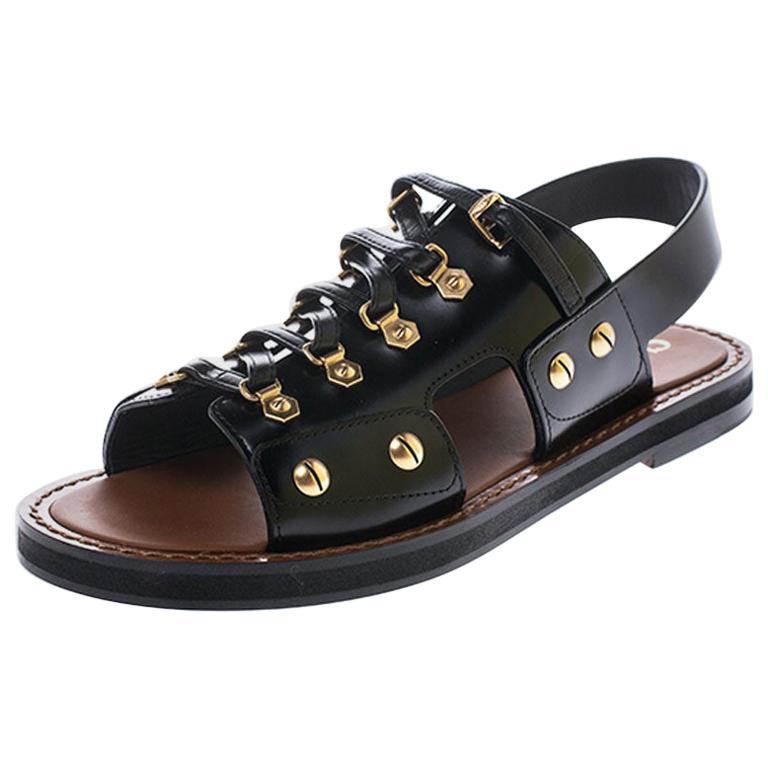Dior Black Leather Wildior Flat Sandals Size 39