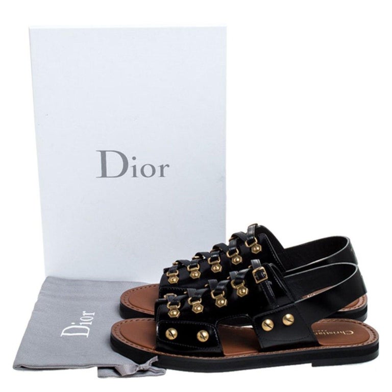 Dior Black Leather Wildior Gladiator Flat Sandals Size 38 For Sale at ...