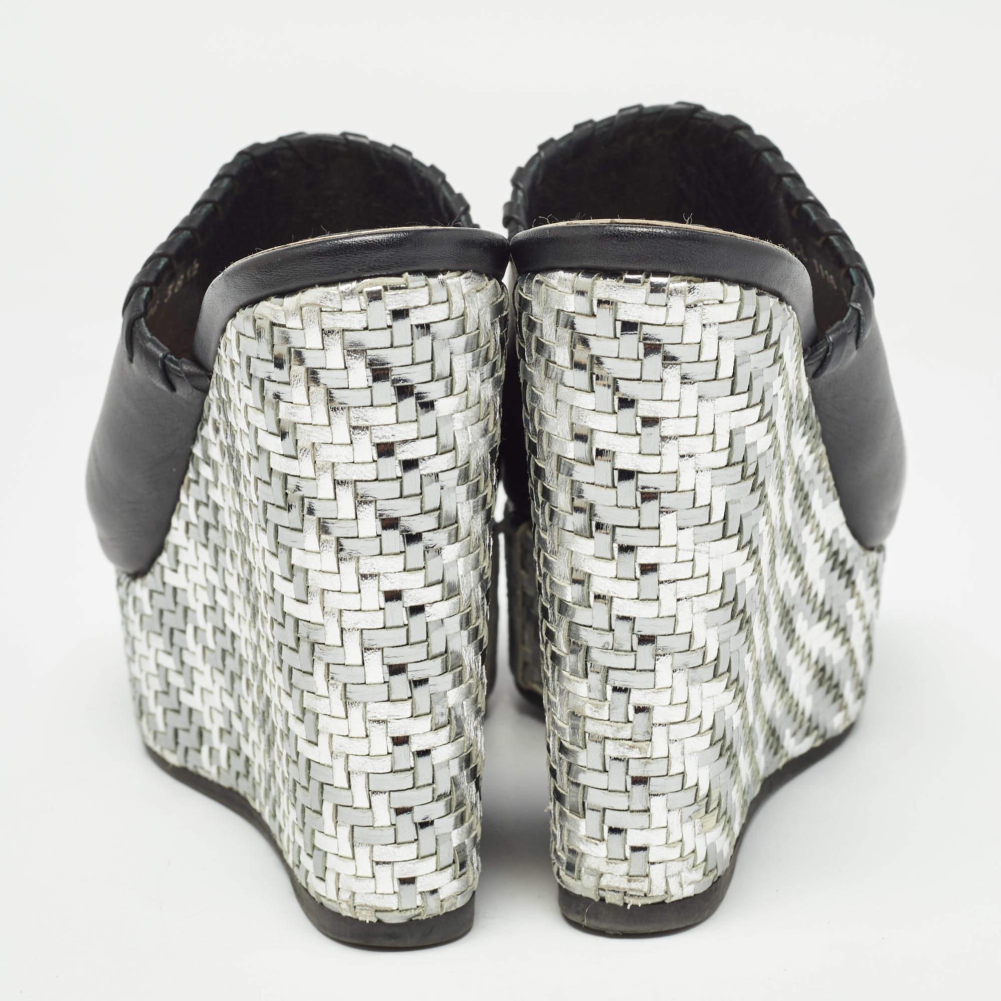 Dior Black Leather Woven Wedge Platform Slide Sandals Size 38.5 For Sale 1