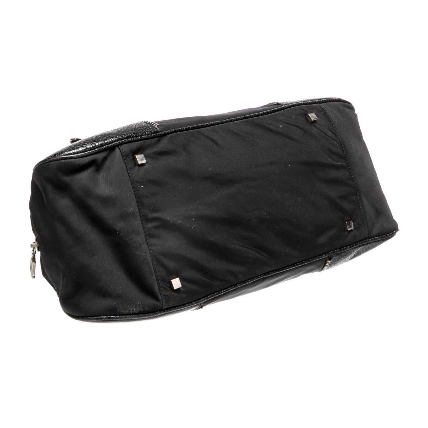 Christian Dior Black Leather Zipper Embossed Boston Bag For Sale 1