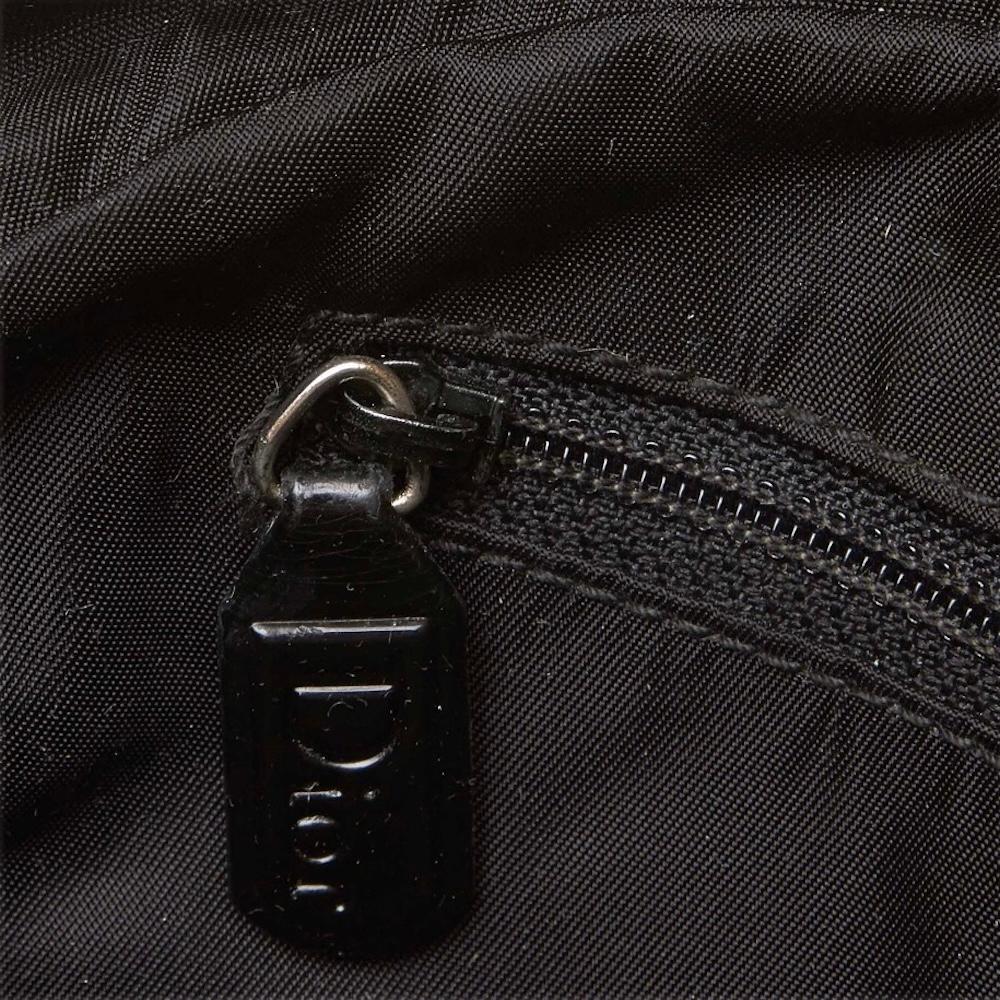 Christian Dior Black Leather Zipper Embossed Boston Bag For Sale 4
