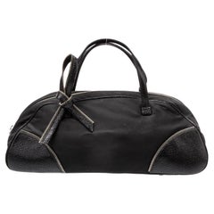 Christian Dior Black Leather Zipper Embossed Boston Bag