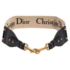Dior Black Logo Embroidered Canvas and Leather Book Shoulder Strap
