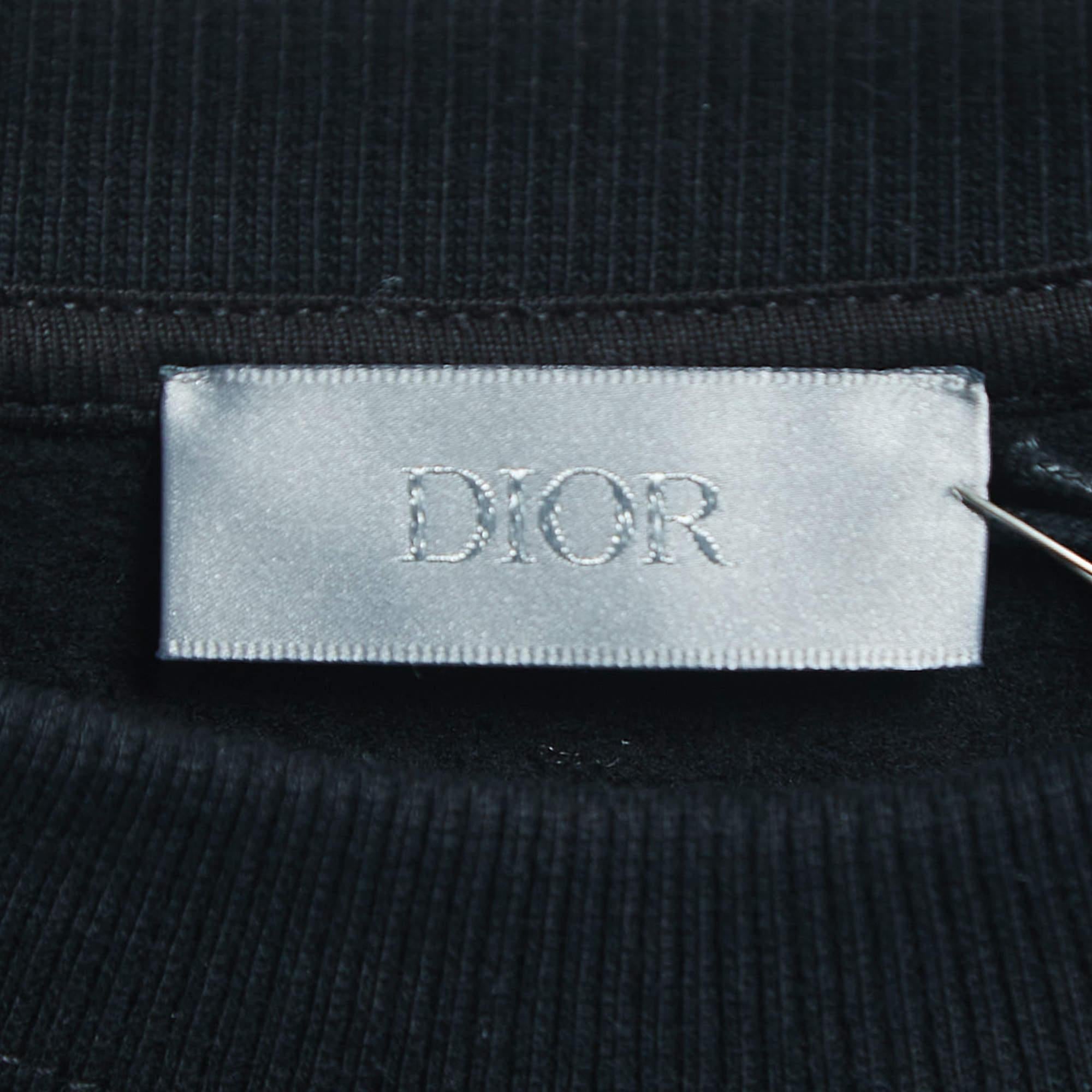 Dior Black Logo Embroidered Cotton Crew Neck Sweatshirt S In Good Condition For Sale In Dubai, Al Qouz 2